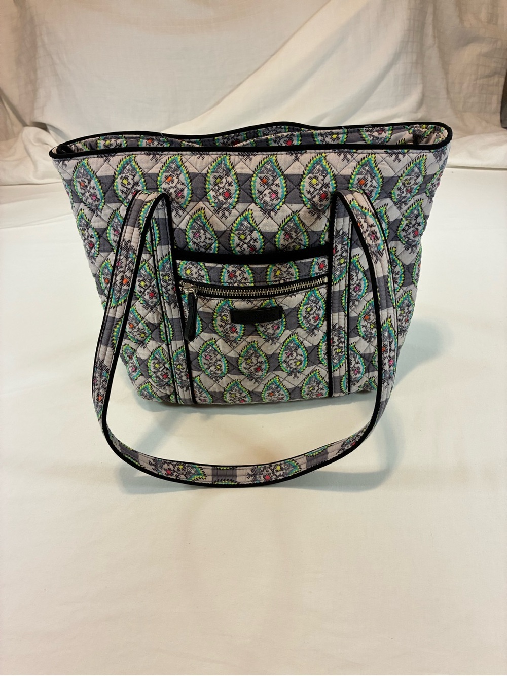 Vera Bradley Quilted Tote in Gray with Green and Pink Accents